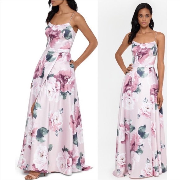 Xscape Floral print satin gown - Picture 2 of 7